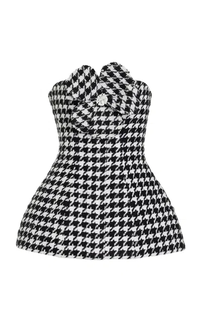 Carolina Herrera Houndstooth Linen-blend Peplum Top In Black,white