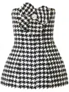 Carolina Herrera Houndstooth Linen-blend Peplum Top In White
