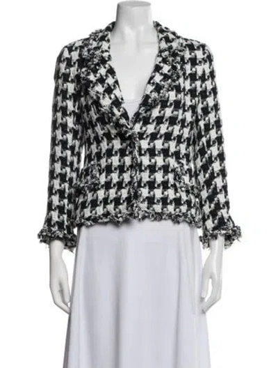 Pre-owned Carolina Herrera Houndstooth Print Blazer In White