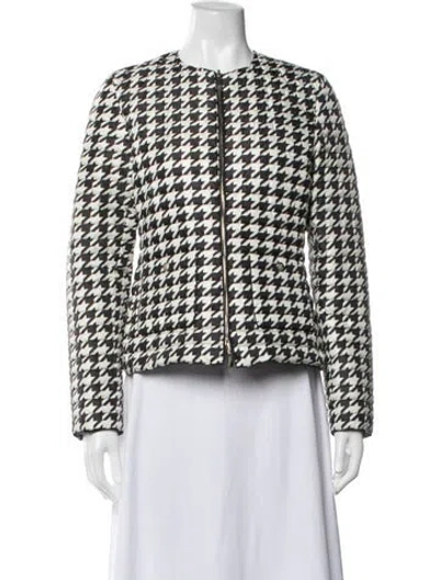 Pre-owned Carolina Herrera Houndstooth Print Jacket In Blue