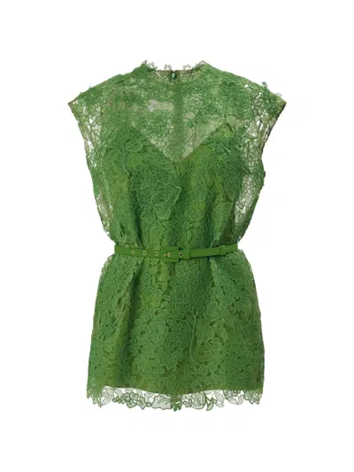 Carolina Herrera Hydrangea Lace Belted Top In Green