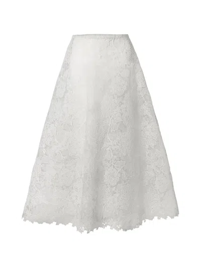 Carolina Herrera Hydrangea Lace Midi Skirt In White