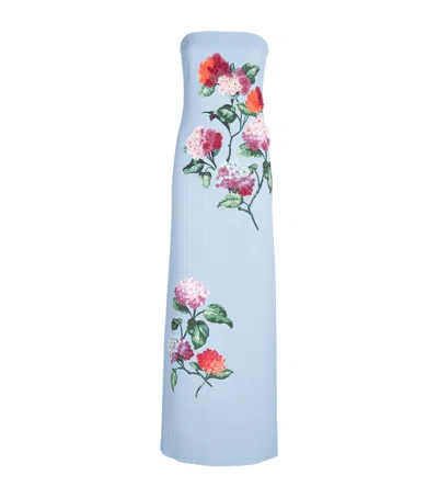 Carolina Herrera Hydrangea Print Column Gown In Blue