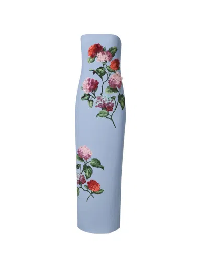Carolina Herrera Hydrangea-embroidered Maxi Dress In Blue