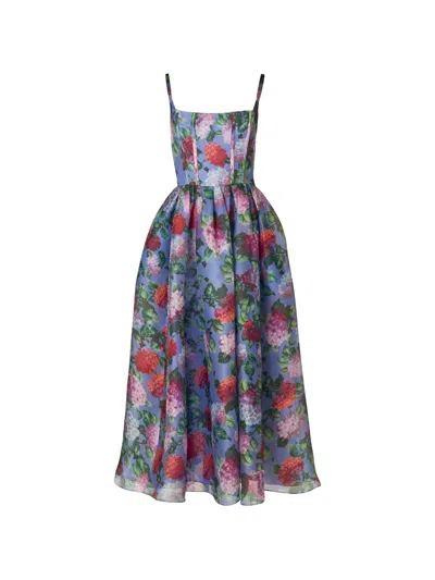 Carolina Herrera Hydrangea-print Silk Organza Fit-and-flare Midi Dress In Animal Print
