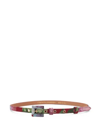 Carolina Herrera Hydrangea-print Skinny Belt In Multi