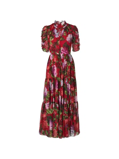 Carolina Herrera Tie-detailed Ruffled Tiered Floral-print Silk-chiffon Midi Dress In Blue