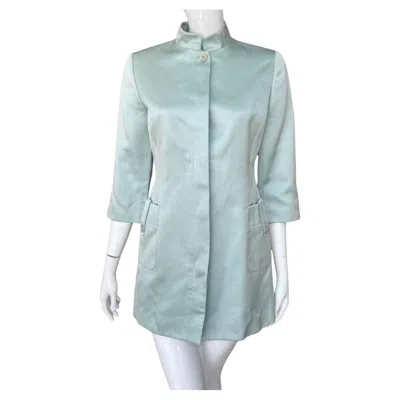 Pre-owned Carolina Herrera Ice Blue Mandarin Collar Satin Jacket M/l
