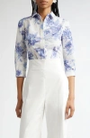 Carolina Herrera Icon Floral Taffeta Button-up Shirt In Blue