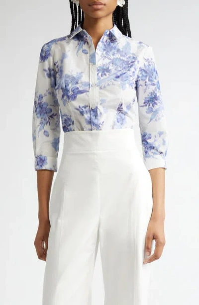 Carolina Herrera Icon Floral Taffeta Button-up Shirt In Blue