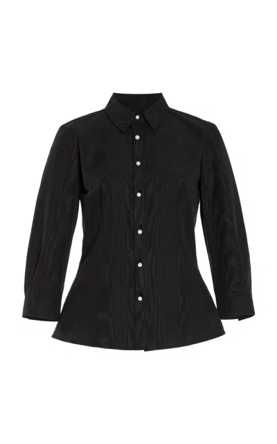 Carolina Herrera Icon Pearl-buttoned Cotton-blend Shirt In Black