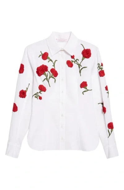 Carolina Herrera Isabella Rose Embroidered Stretch Poplin Button-up Shirt In White