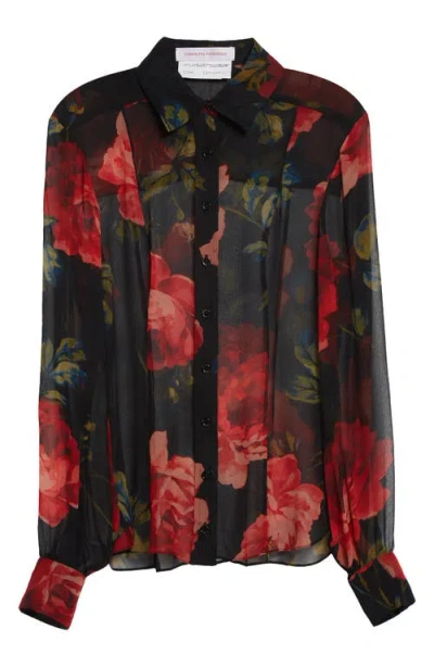 Carolina Herrera Isabella Sheer Silk Chiffon Button-up Shirt In Multi