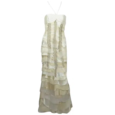 Pre-owned Carolina Herrera Ivory And Champagne Silk Layered Gown - 6 In White