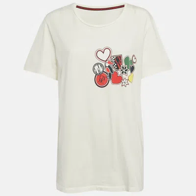 Pre-owned Carolina Herrera Ivory Hearts Print Jersey T-shirt L In White