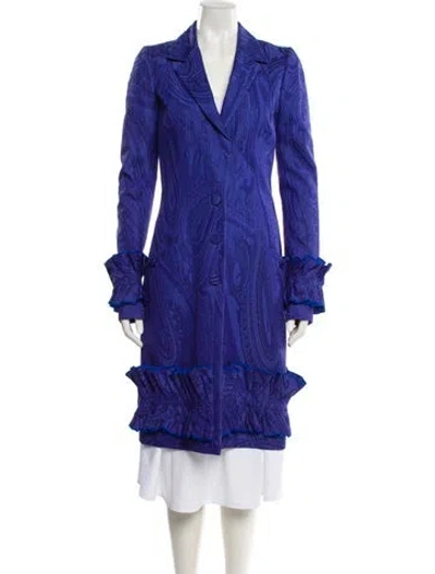 Pre-owned Carolina Herrera Jacquard Coat In Blue