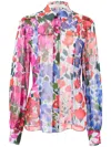 Carolina Herrera Multi-floral Print Chiffon Classic Blouse In Rosa