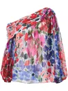 Carolina Herrera One-shoulder Draped Top With Flower In Rot