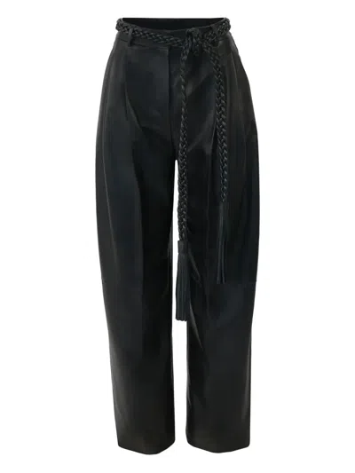 Carolina Herrera Kaia Leather Pants With Braided Belt In Black