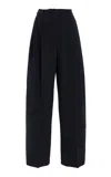 Carolina Herrera Kaia Pleated Mid-rise Wool-blend Pants In Black