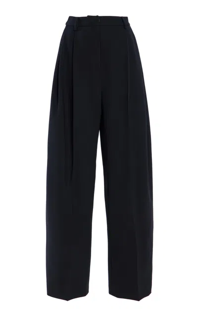 Carolina Herrera Kaia Pleated Mid-rise Wool-blend Pants In Black