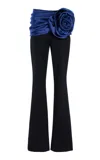 Carolina Herrera Kenny Flower-detailed Wool-blend Bootcut Pants In Black