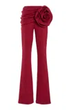 Carolina Herrera Kenny Flower-detailed Wool-blend Bootcut Pants In Red