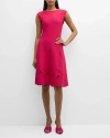 CAROLINA HERRERA KNIT FLARE DRESS WITH FLORAL EMBROIDERY