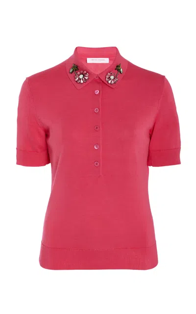 Carolina Herrera Knit Polo Top In Pink