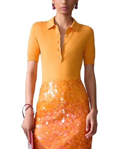 Carolina Herrera Knit Silk-blend Polo Top In Orange