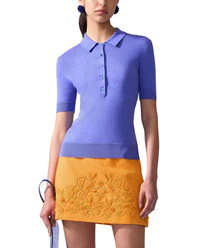 Carolina Herrera Knit Silk-blend Polo Top In Blue