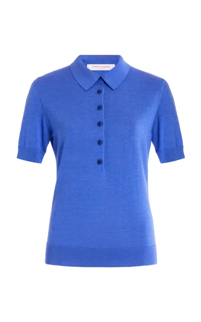 Carolina Herrera Knit Silk-blend Polo Top In Light Blue