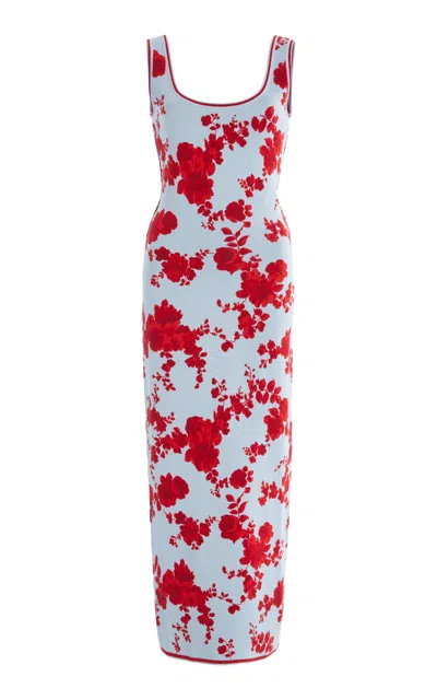 CAROLINA HERRERA KNIT SILK JACQUARD MIDI DRESS
