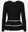 Carolina Herrera Knitted Faux Pearl-embellished Wool-blend Top In Black