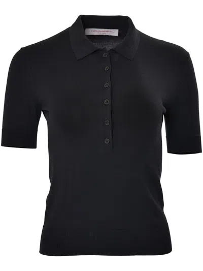 Carolina Herrera Knit Silk-cotton Polo Top In Black