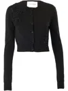 Carolina Herrera Beaded Lace Crewneck Crop Cardigan In Black