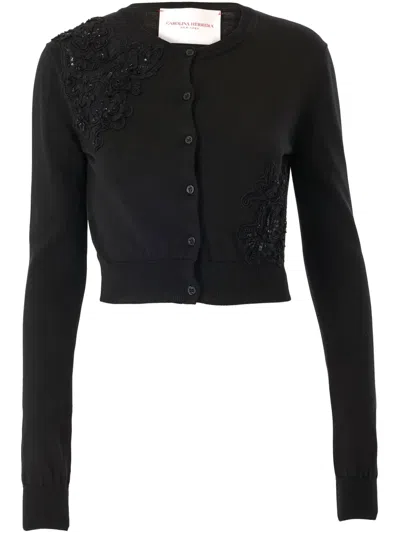 CAROLINA HERRERA LACE-APPLIQUÉ CARDIGAN
