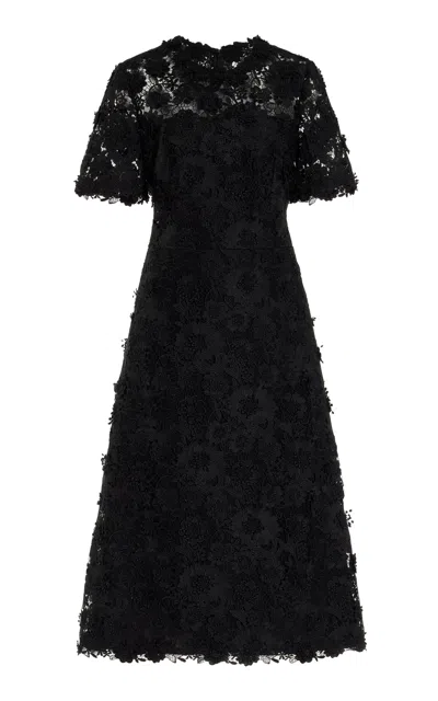Carolina Herrera Lace Broderie Midi Dress In Black
