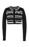 Carolina Herrera Lace-detailed Wool-silk Cropped Cardigan In Black,white