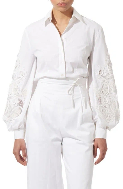 Carolina Herrera Lace Embellished Button-up Shirt In White