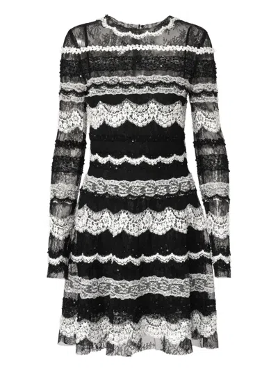 Carolina Herrera Lace-embellished Mini Dress In Black