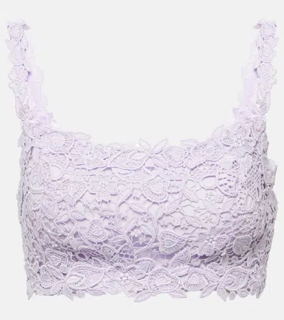 Carolina Herrera Floral Lace Crop Top In Lilac