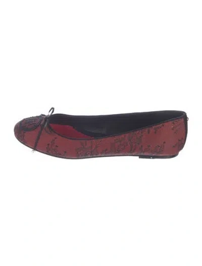 Pre-owned Carolina Herrera Lace Lace Pattern Ballet Flats In Burgundy