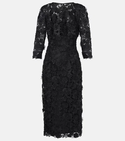 Carolina Herrera 3d Floral Lace Midi Dress In Black