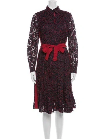 Pre-owned Carolina Herrera Lace Midi Length Dress In Red