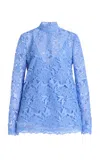 Carolina Herrera Lace Mock Neck Top In Light Blue