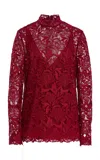 Carolina Herrera Lace Mock Neck Top In Red