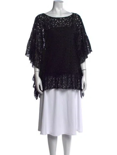 Pre-owned Carolina Herrera Lace Pattern Bateau Neckline Top In Blue