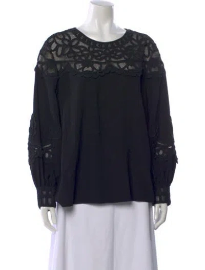 Pre-owned Carolina Herrera Lace Pattern Crew Neck Blouse In Black