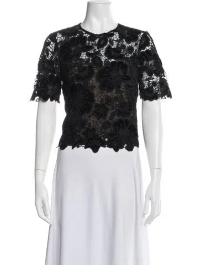 Pre-owned Carolina Herrera Lace Pattern Crew Neck Blouse W/ Tags In Black